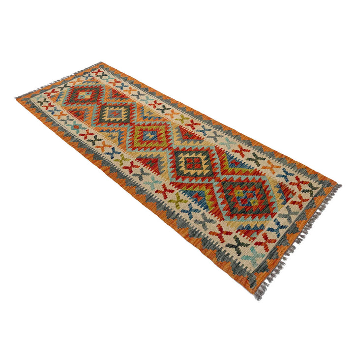 Afghan Vegetable Kilim Rug 2'7" x 6'10" Flat-Weave | No. AL703385