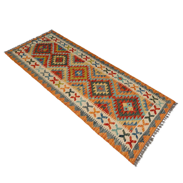 Afghan Vegetable Kilim Rug 2'7" x 6'10" Flat-Weave | No. AL703385