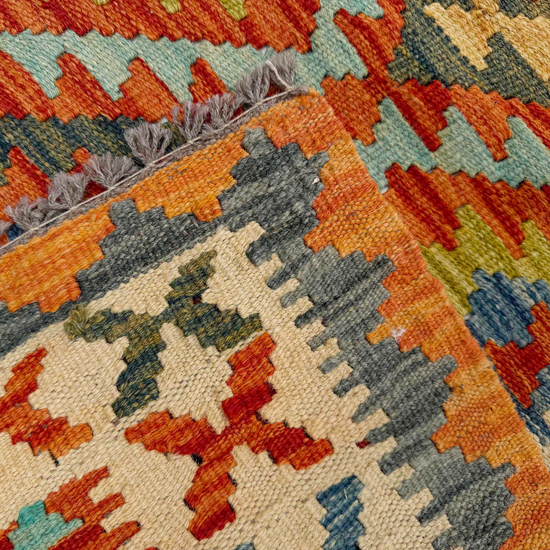 Afghan Vegetable Kilim Rug 2'7" x 6'10" Flat-Weave | No. AL703385