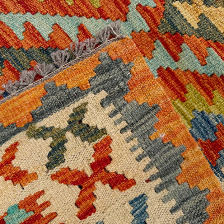 Afghan Vegetable Kilim Rug 2'7" x 6'10" Flat-Weave | No. AL703385