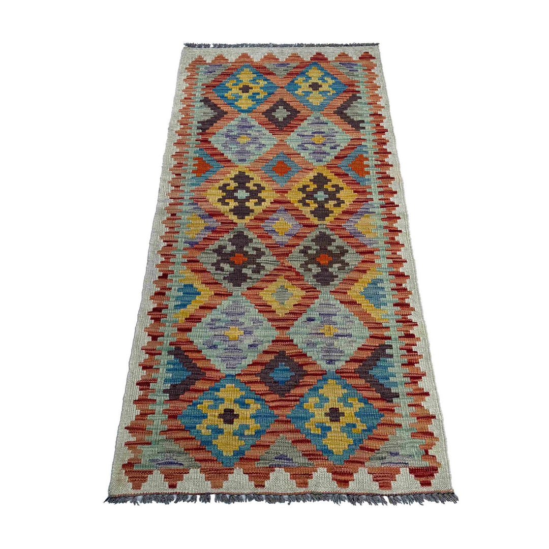 Afghan Vegetable Kilim Rug 2' 6" x 6' 2" Flat-Weave detail