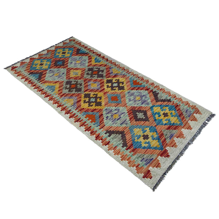Afghan Vegetable Kilim Rug 2' 6" x 6' 2" Flat-Weave close-up