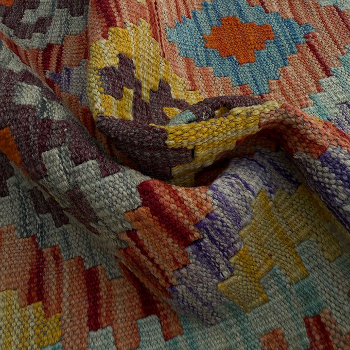 Afghan Vegetable Kilim Rug 2' 6" x 6' 2" Flat-Weave texture