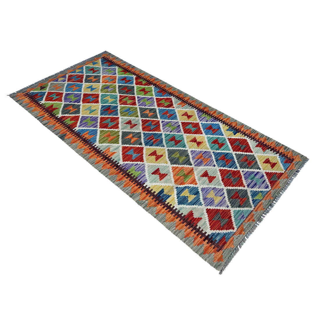 Afghan Vegetable Kilim Rug 2' 9" x 6' 4" Flat-Weave close-up