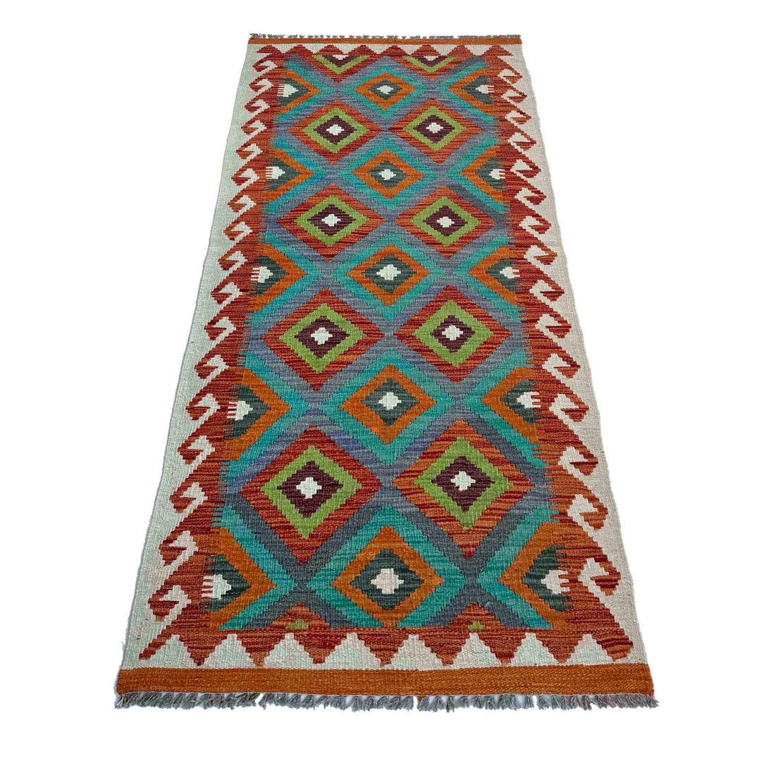 Afghan Vegetable Kilim Rug 2' 7" x 6' 7" Flat-Weave detail