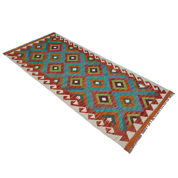 Afghan Vegetable Kilim Rug 2' 7" x 6' 7" Flat-Weave close-up