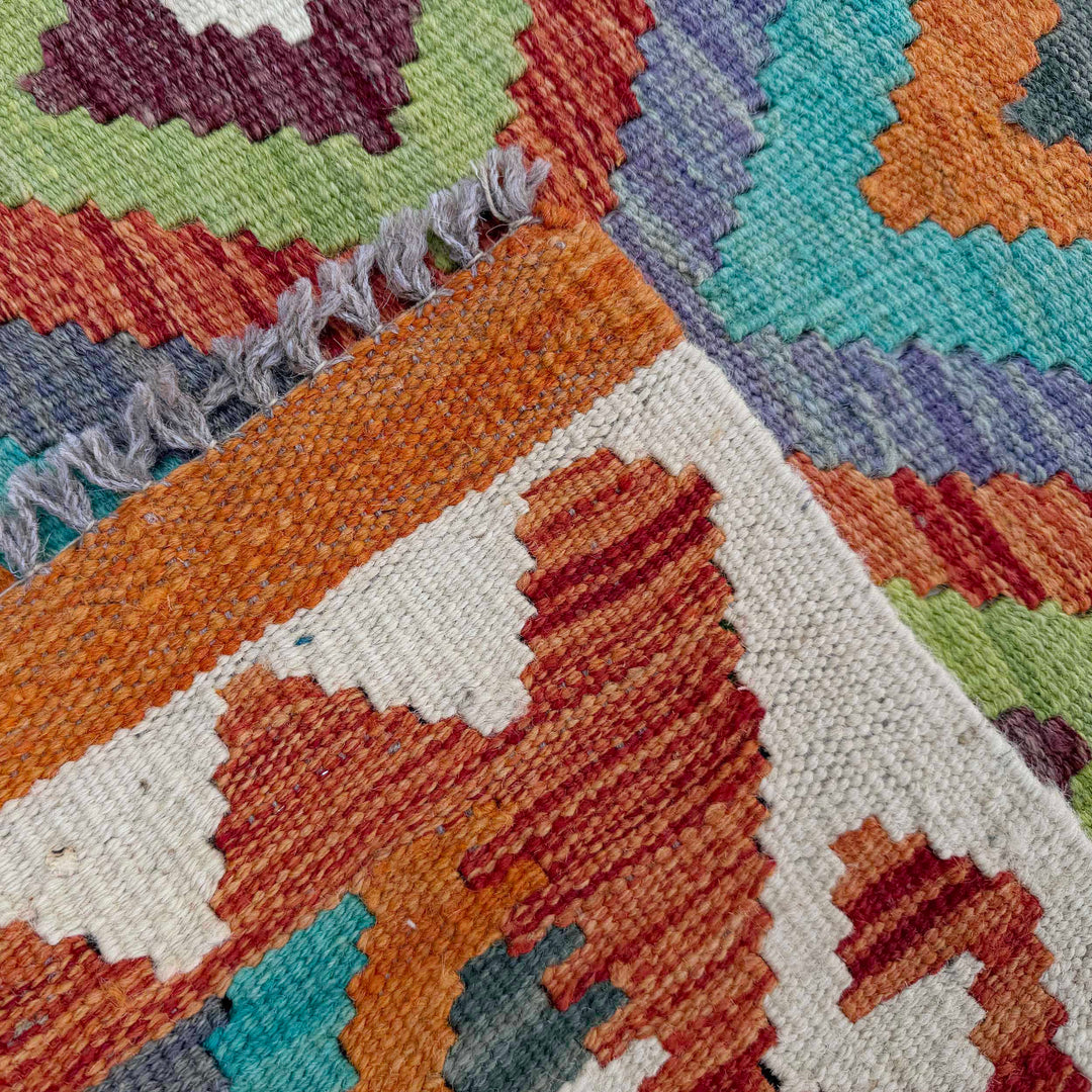 Afghan Vegetable Kilim Rug 2' 7" x 6' 7" Flat-Weave border