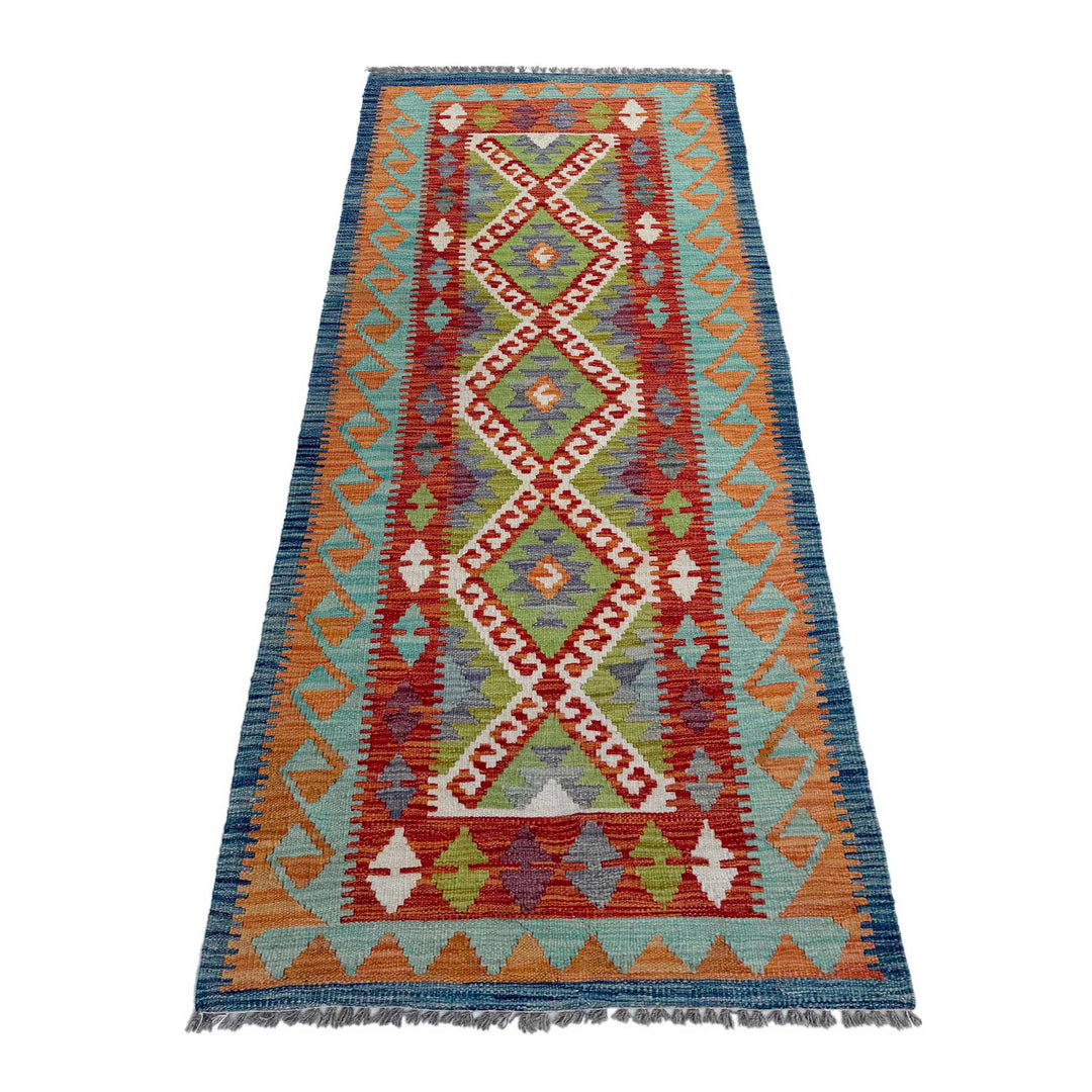 Afghan Vegetable Kilim Rug 2' 6" x 6' 5" Flat-Weave detail
