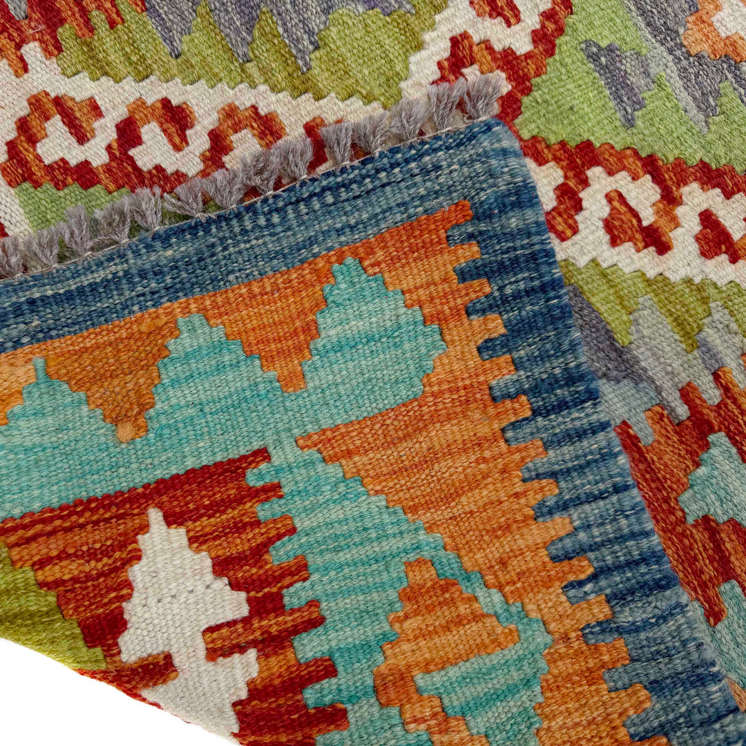 Afghan Vegetable Kilim Rug 2' 6" x 6' 5" Flat-Weave border