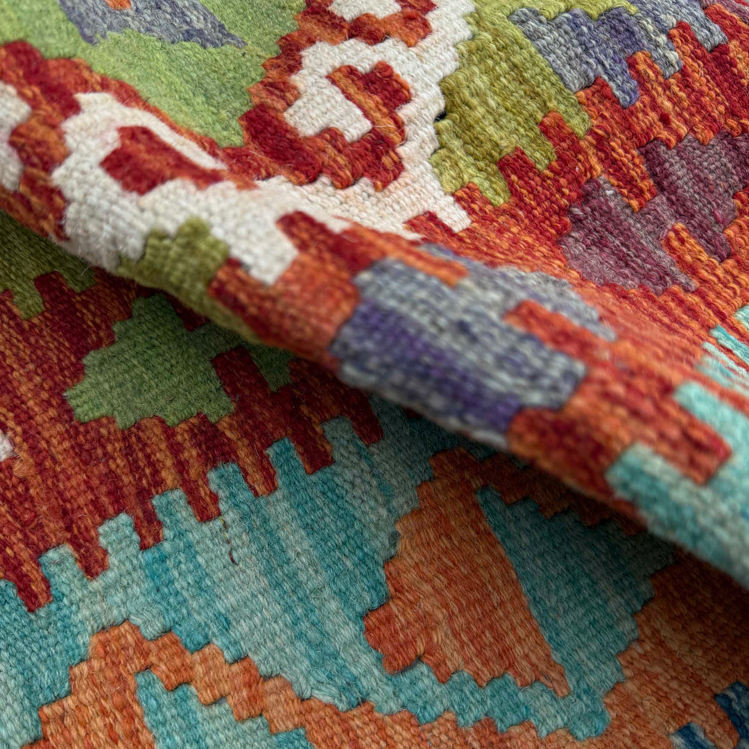 Afghan Vegetable Kilim Rug 2' 6" x 6' 5" Flat-Weave texture