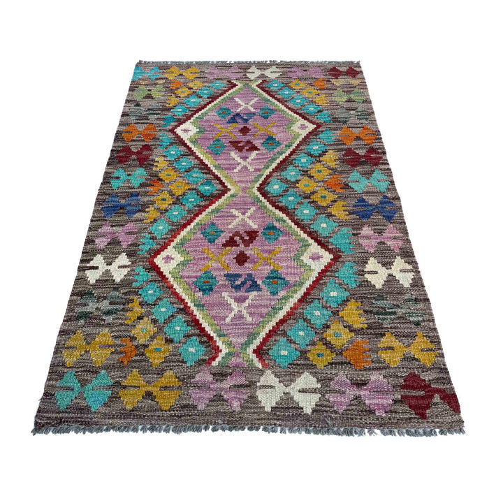 Afghan Vegetable Kilim Rug 2' 6" x 4' 1" Flat-Weave detail