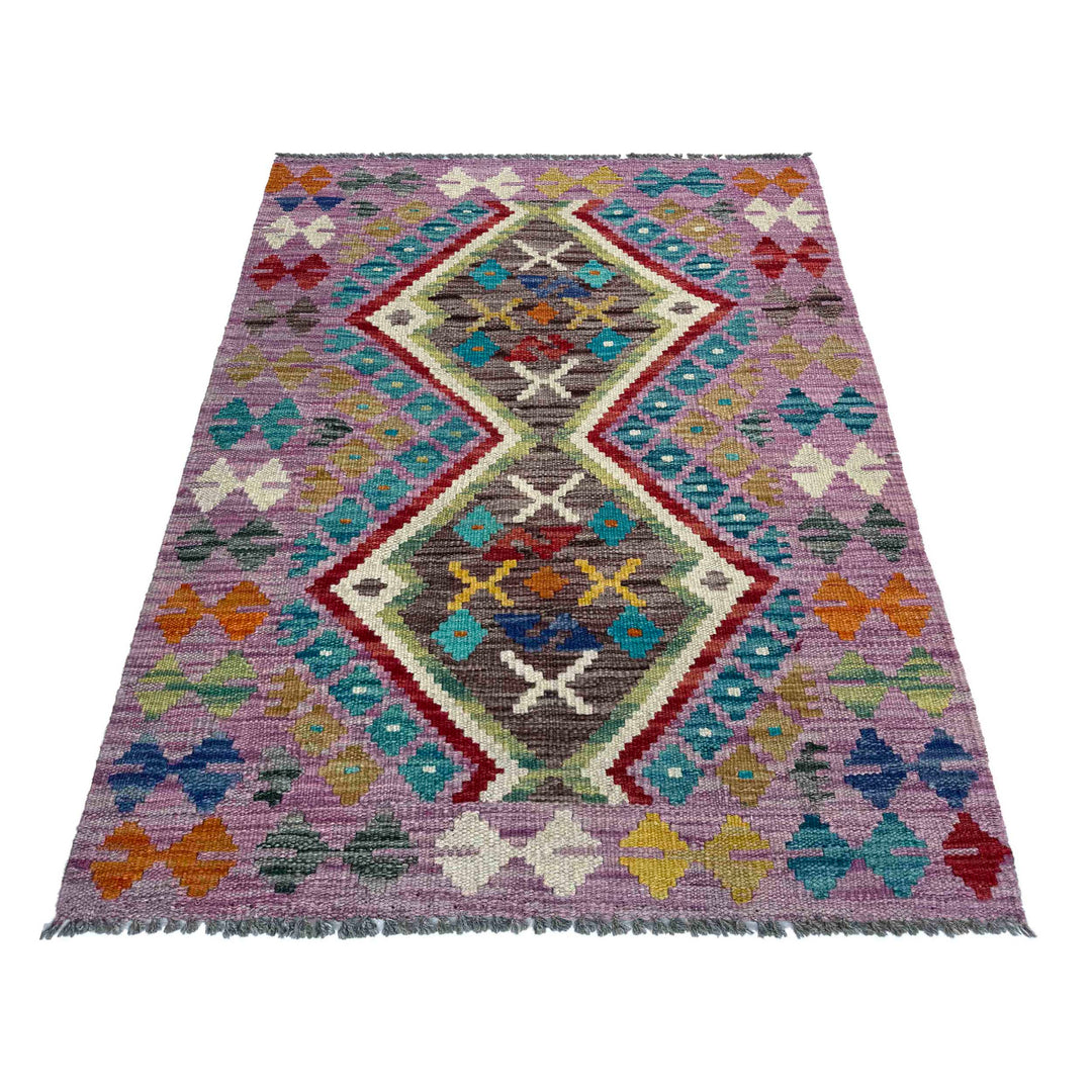 Afghan Vegetable Kilim Rug 2' 7" x 3' 11" Flat-Weave | No. AL41537