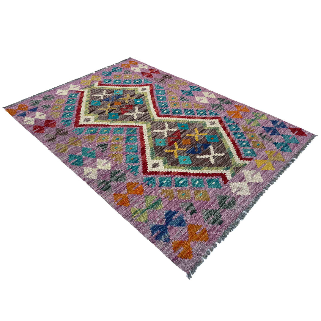 Afghan Vegetable Kilim Rug 2' 7" x 3' 11" Flat-Weave | No. AL41537