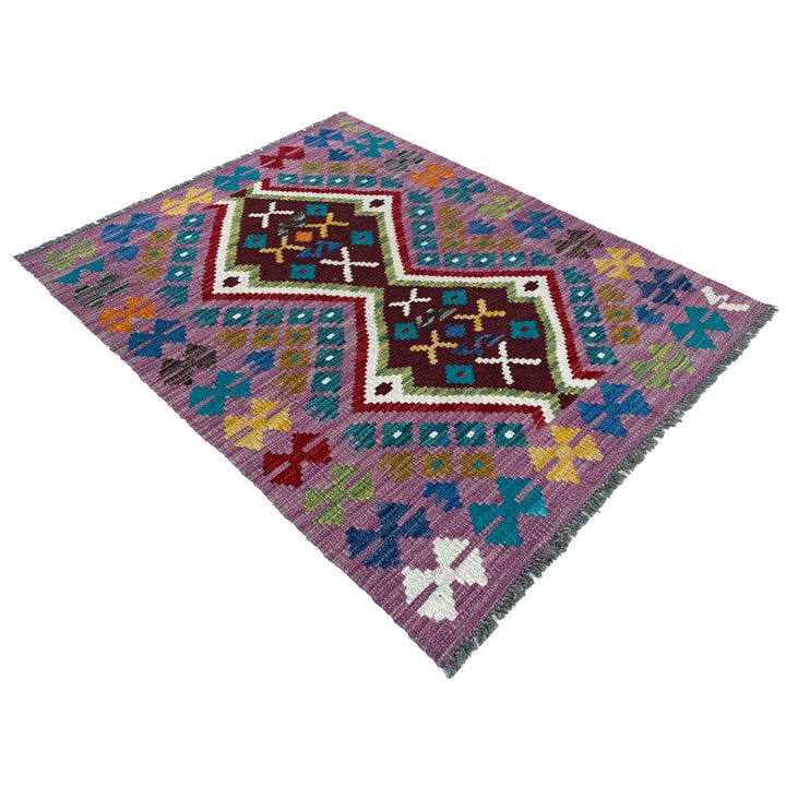 Afghan Vegetable Kilim Rug 2' 10" x 3' 10" Flat-Weave view