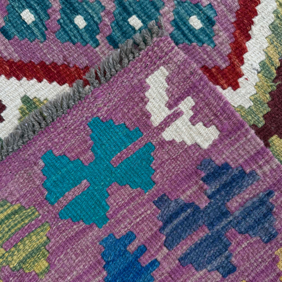 Afghan Vegetable Kilim Rug 2' 10" x 3' 10" Flat-Weave border