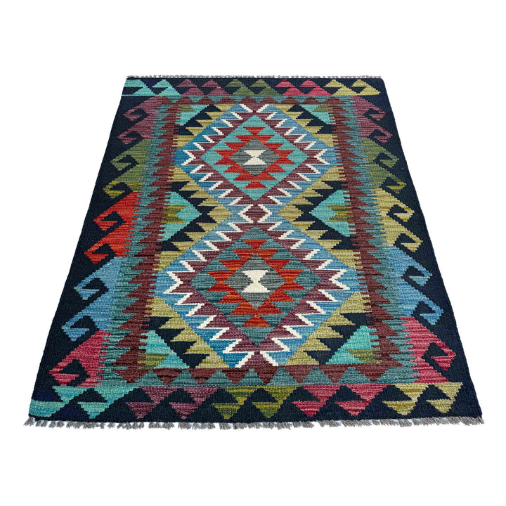 Afghan Vegetable Kilim Rug 2' 10" x 3' 11" Flat-Weave detail