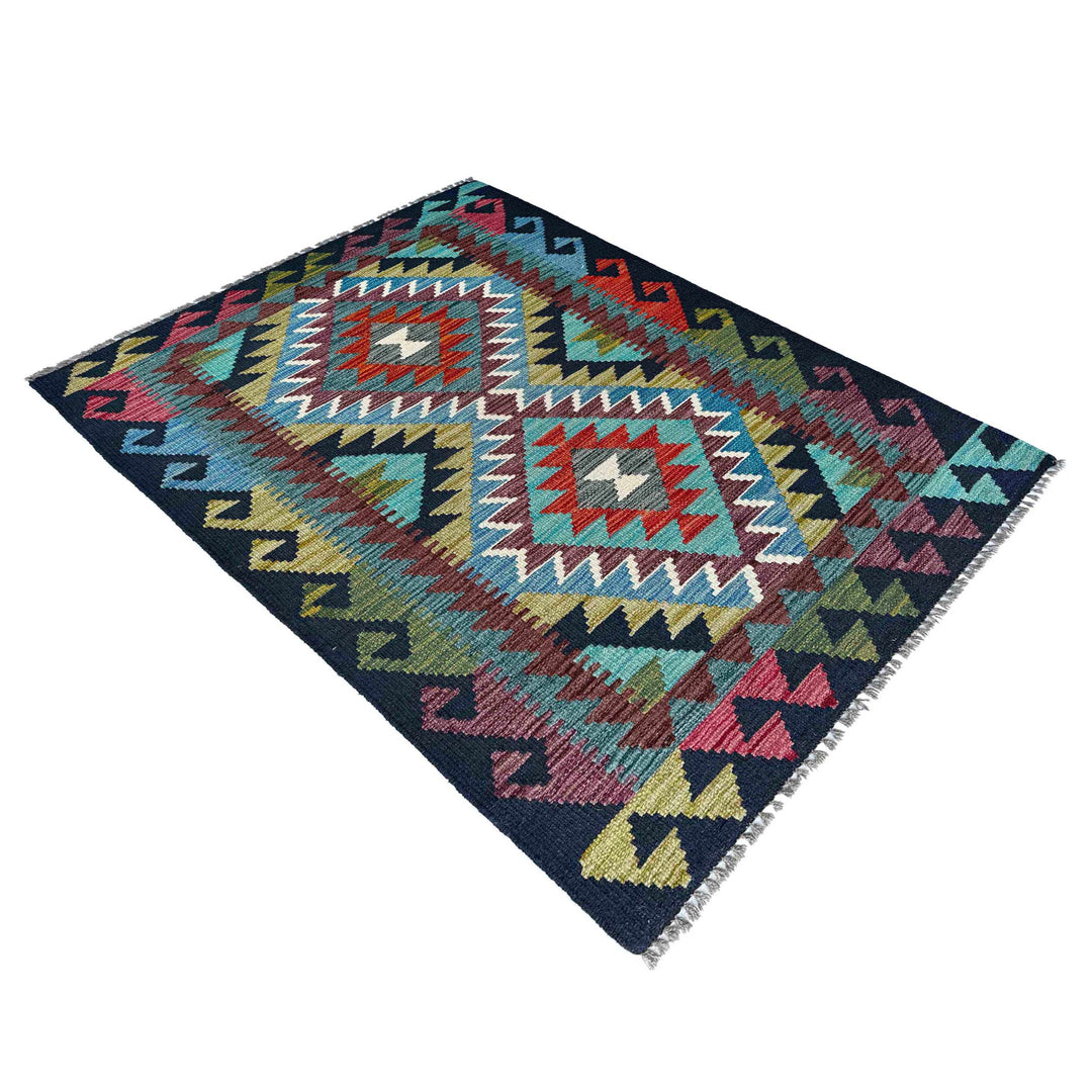 Afghan Vegetable Kilim Rug 2' 10" x 3' 11" Flat-Weave close-up