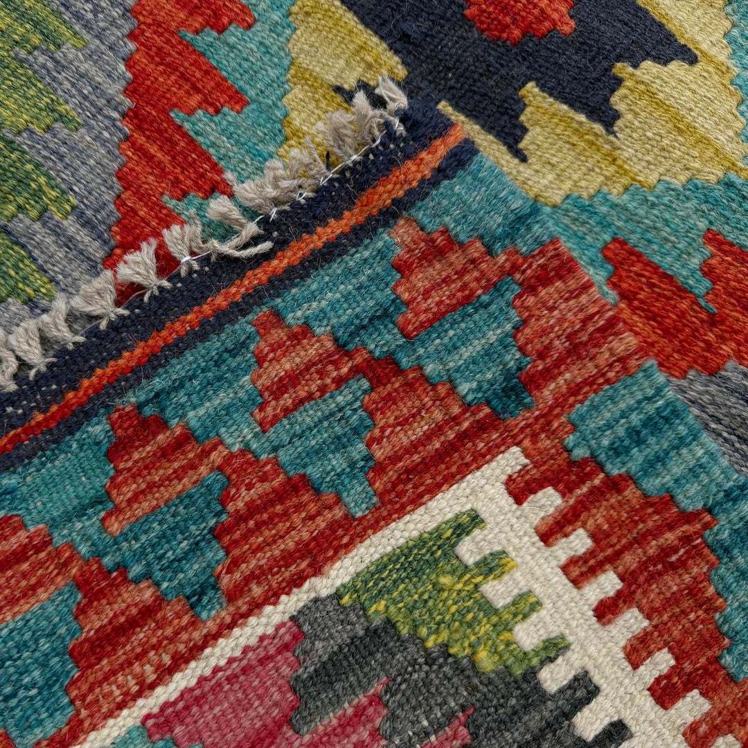 Afghan Vegetable Kilim Rug 2' 10" x 4' 0" Flat-Weave border