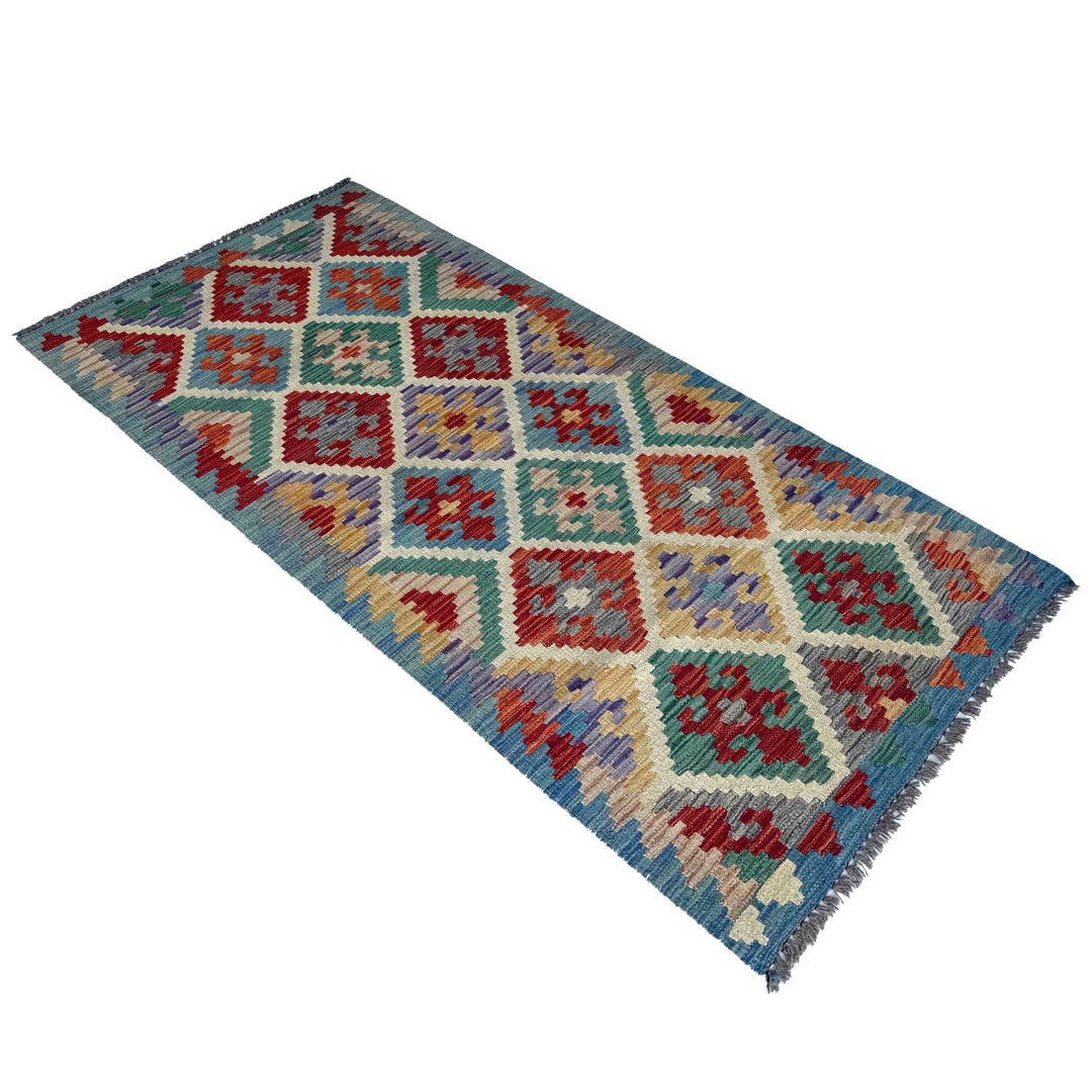 Afghan Vegetable Kilim Rug 2' 8" x 6' 7" Flat-Weave close-up
