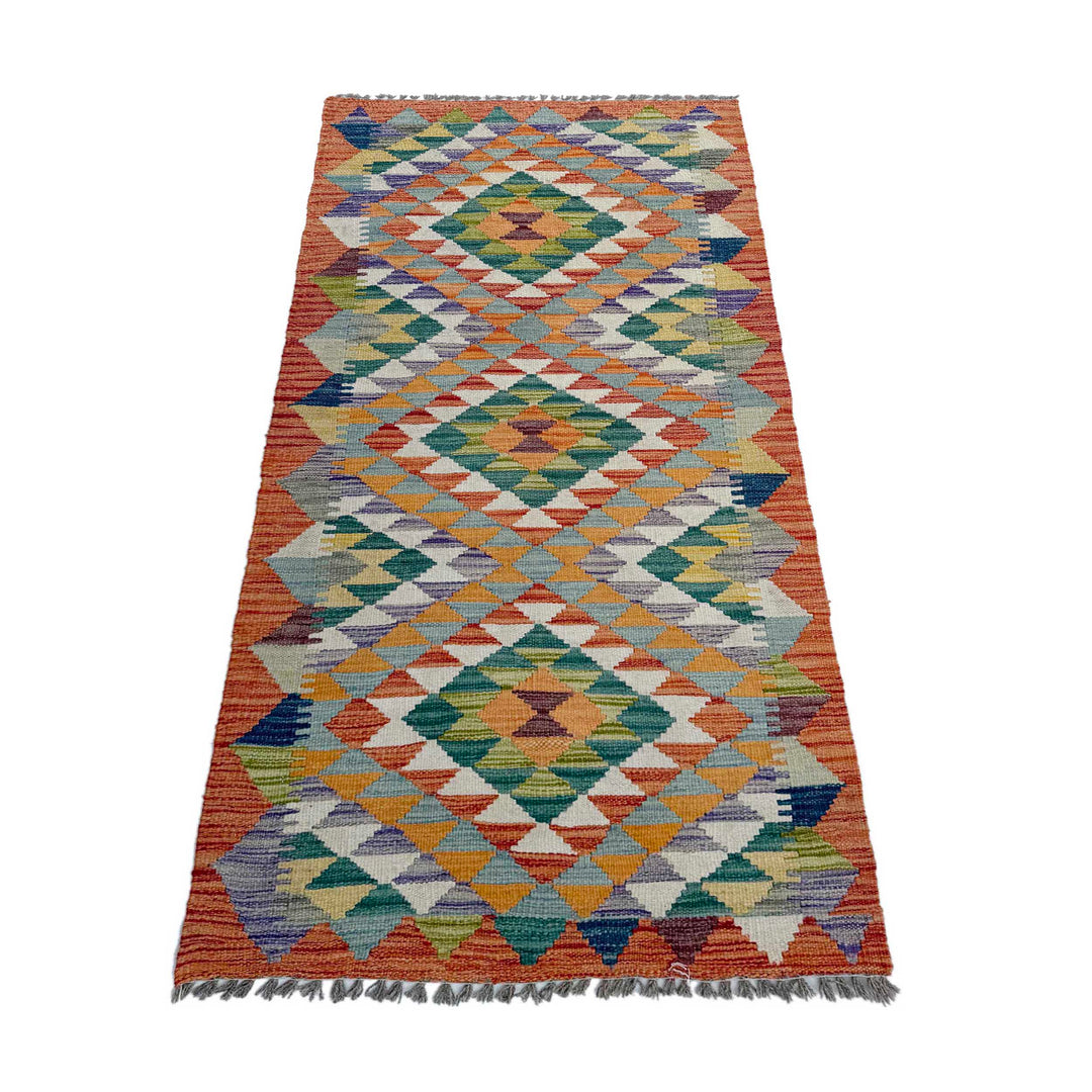 Afghan Vegetable Kilim Rug 2' 6" x 6' 2" Flat-Weave detail