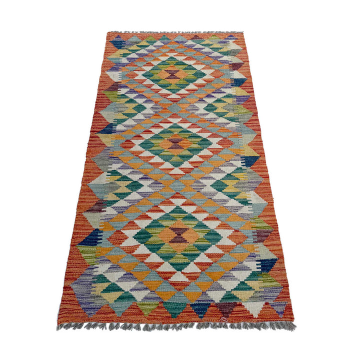 Afghan Vegetable Kilim Rug 2' 6" x 6' 2" Flat-Weave detail