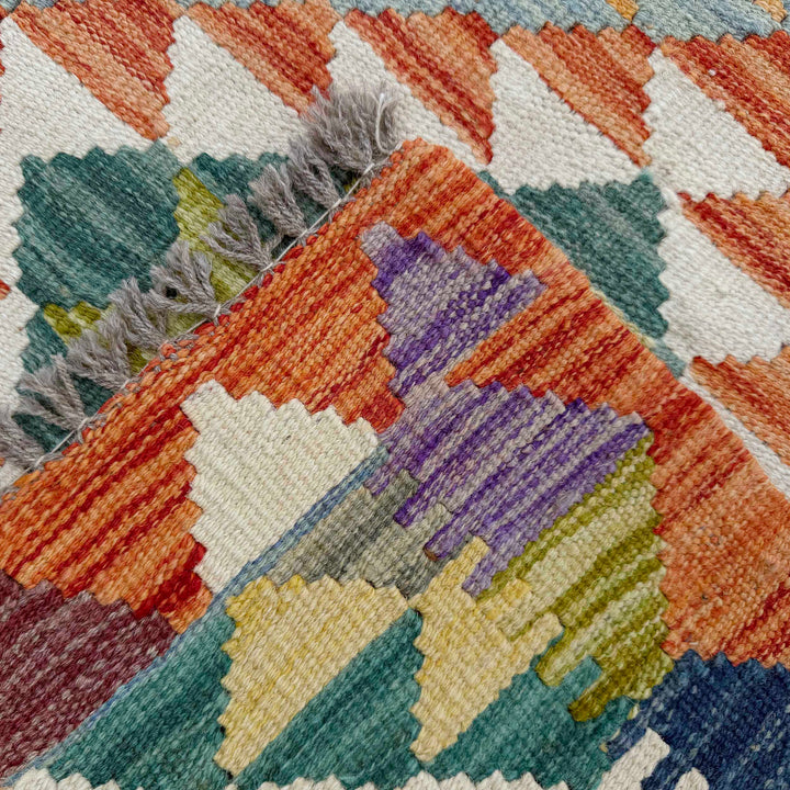 Afghan Vegetable Kilim Rug 2' 6" x 6' 2" Flat-Weave border