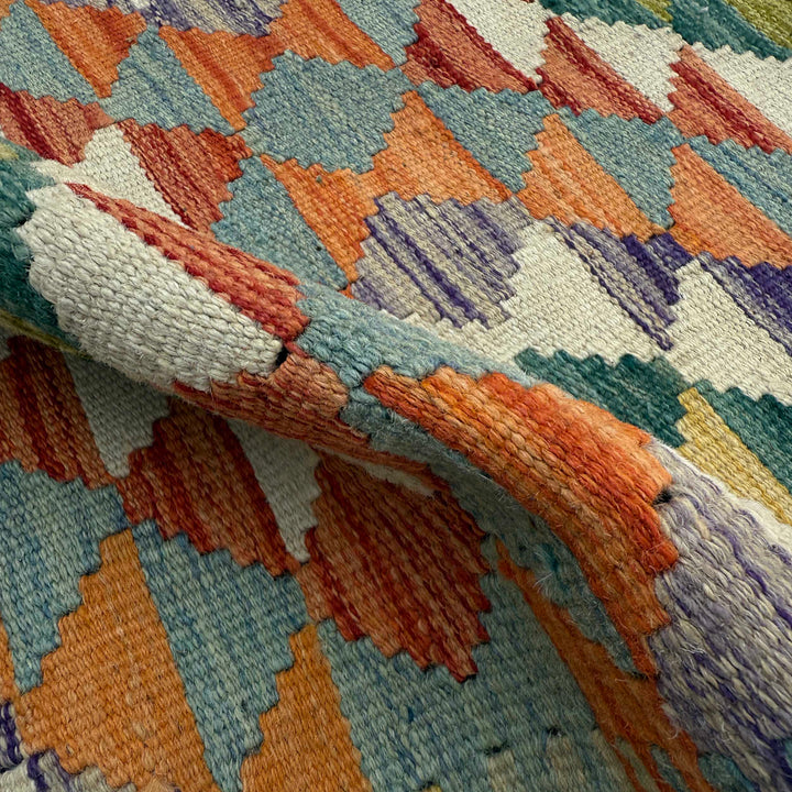 Afghan Vegetable Kilim Rug 2' 6" x 6' 2" Flat-Weave texture