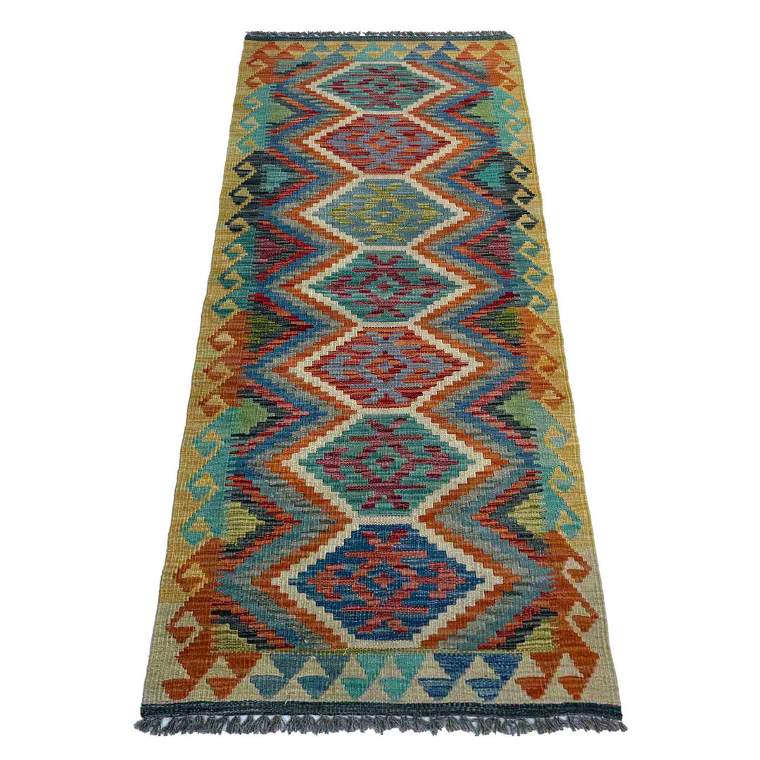 Afghan Vegetable Kilim Rug 2' 4" x 6' 1" Flat-Weave detail