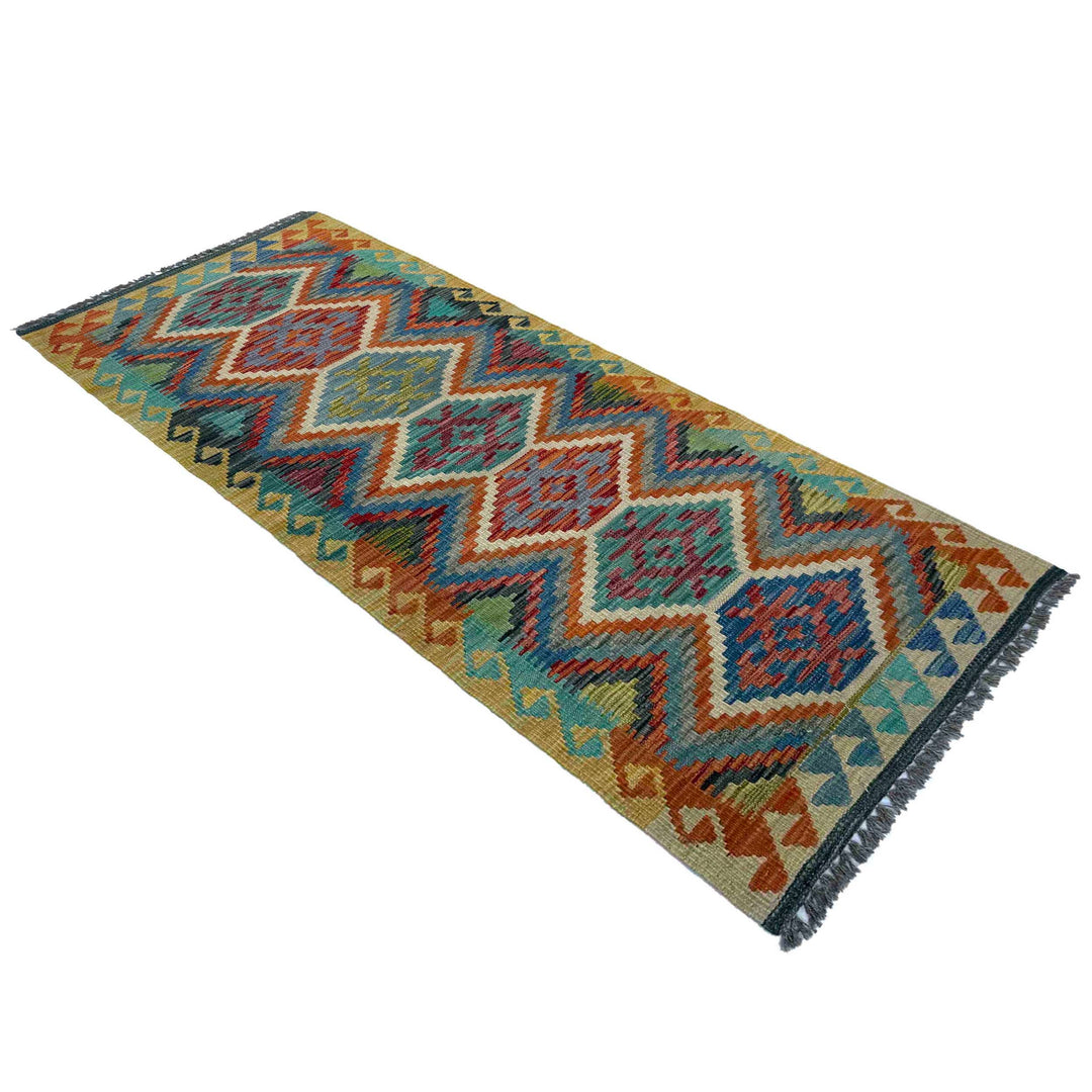 Afghan Vegetable Kilim Rug 2' 4" x 6' 1" Flat-Weave close-up