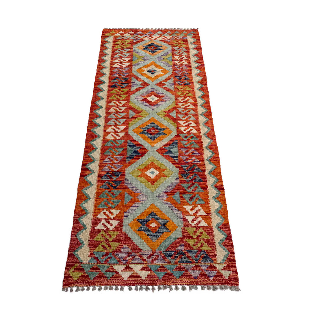 Afghan Vegetable Kilim Rug 2' 6" x 6' 8" Flat-Weave detail