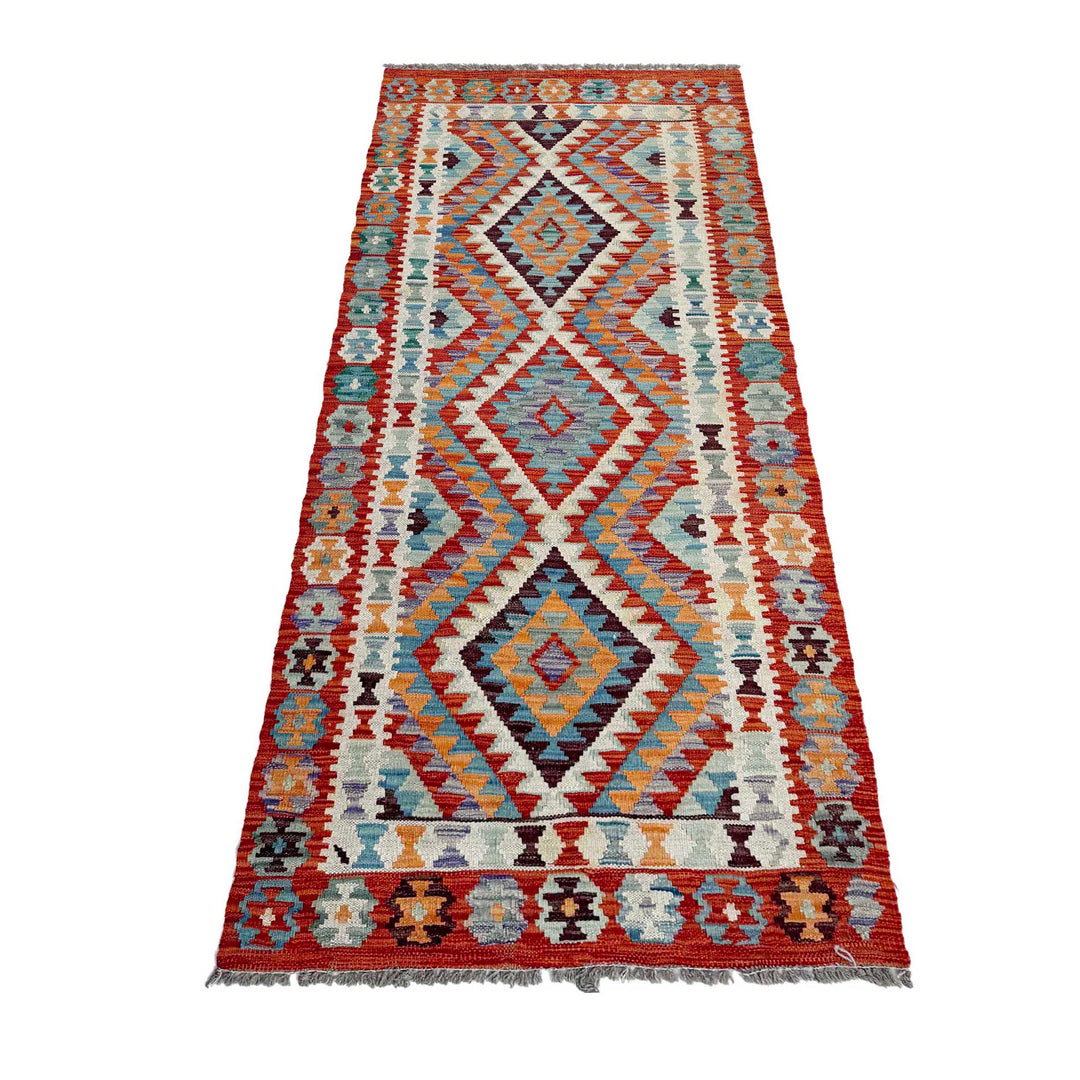 Afghan Vegetable Kilim Rug 2' 6" x 6' 7" Flat-Weave detail