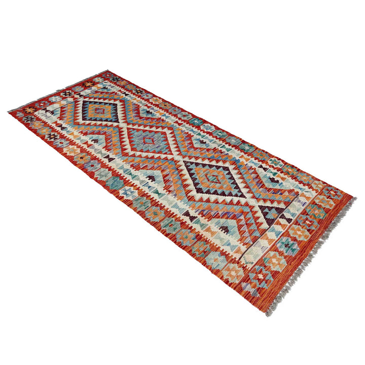 Afghan Vegetable Kilim Rug 2' 6" x 6' 7" Flat-Weave close-up