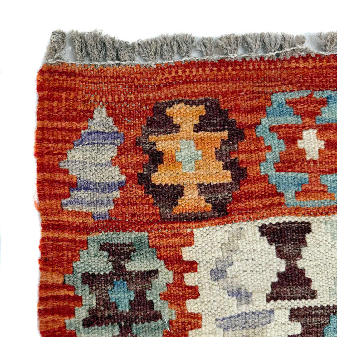 Afghan Vegetable Kilim Rug 2' 6" x 6' 7" Flat-Weave pattern