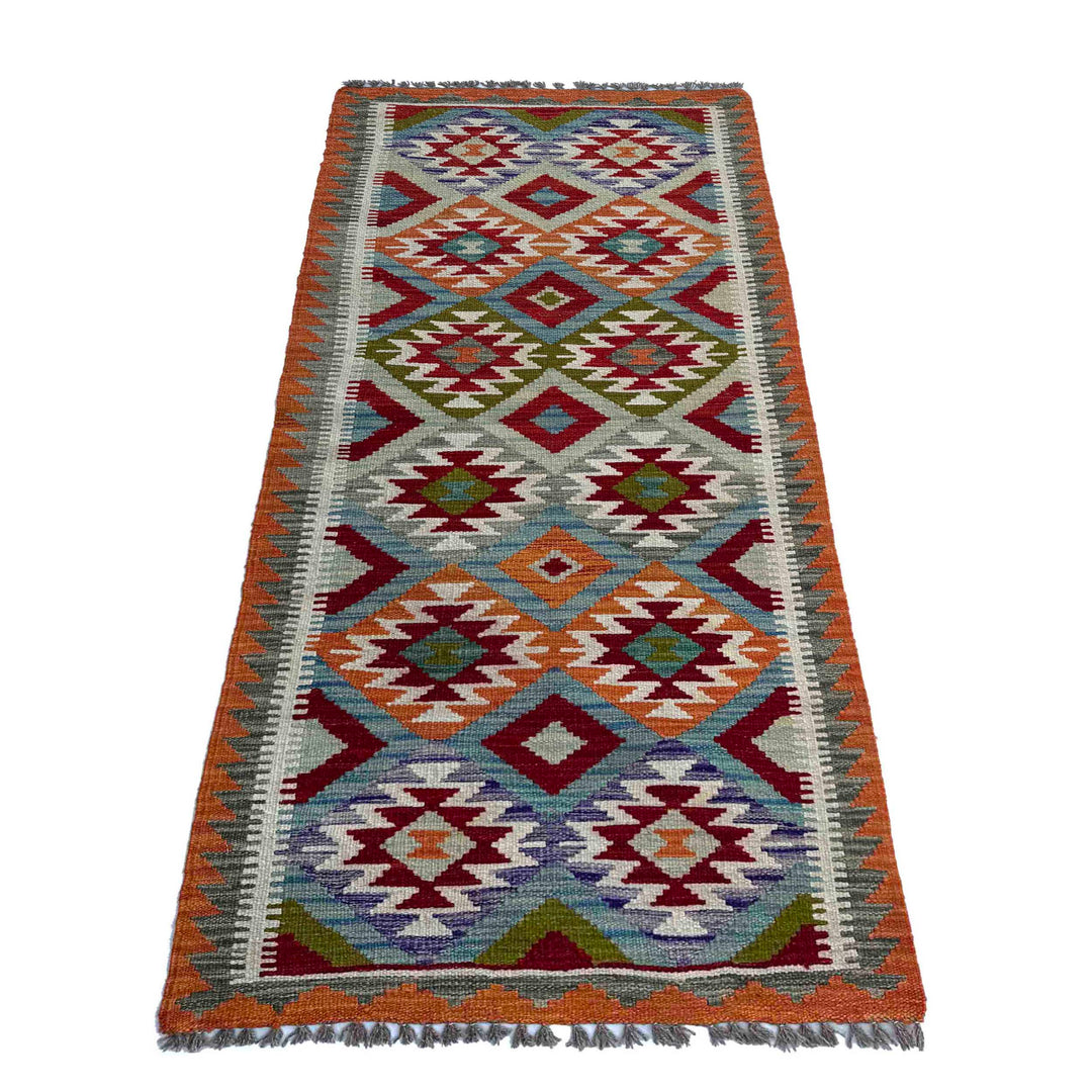 Afghan Vegetable Kilim Rug 2' 6" x 6' 6" Flat-Weave detail