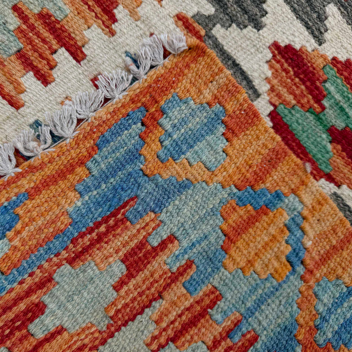 Afghan Vegetable Kilim Rug 2' 6" x 5' 11" Flat-Weave border