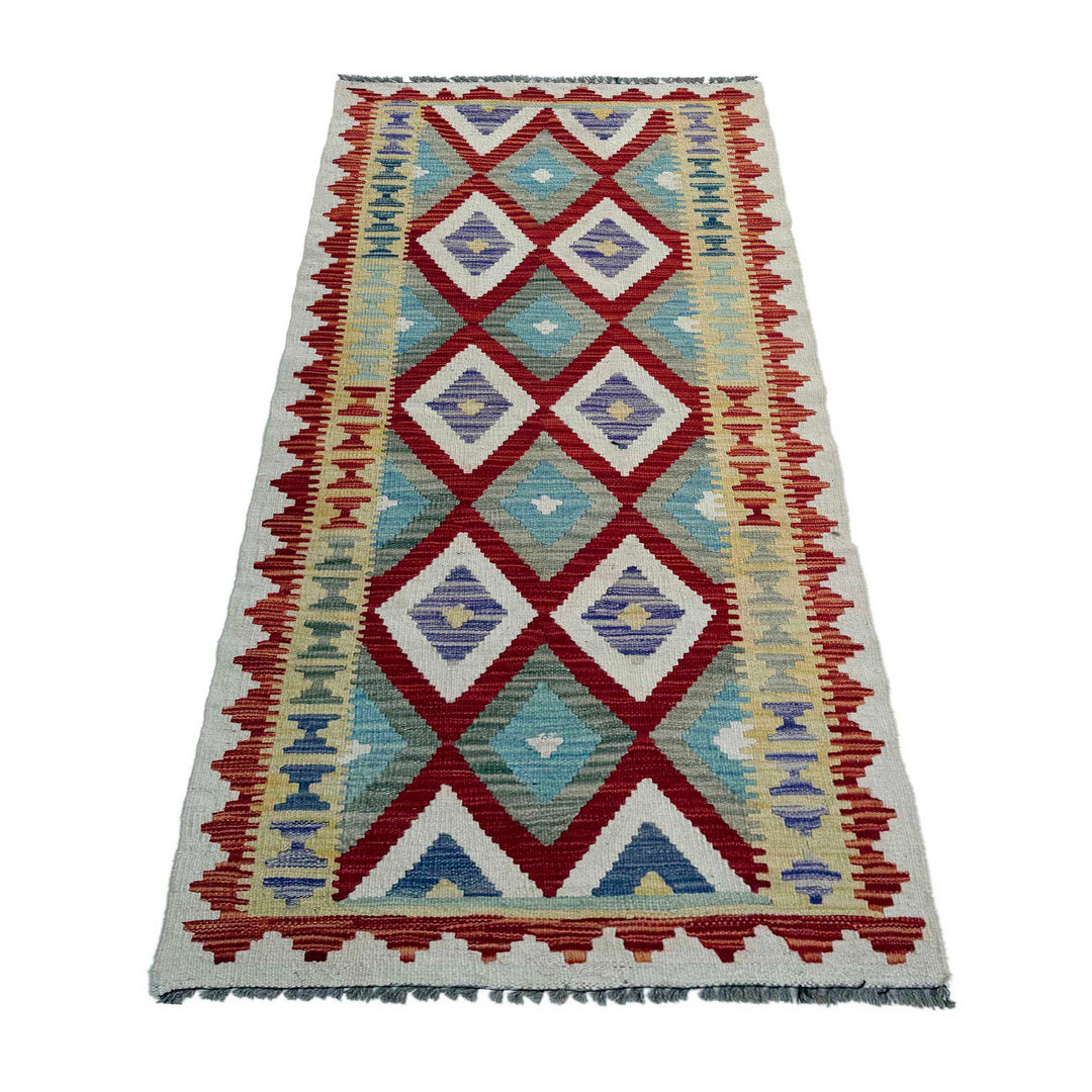 Afghan Vegetable Kilim Rug 2' 6" x 6' 4" Flat-Weave detail