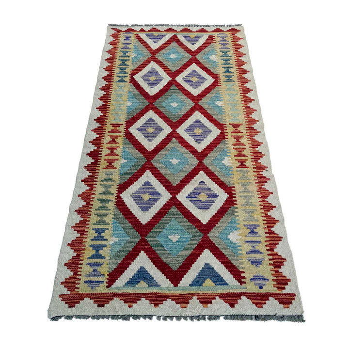 Afghan Vegetable Kilim Rug 2' 6" x 6' 4" Flat-Weave detail