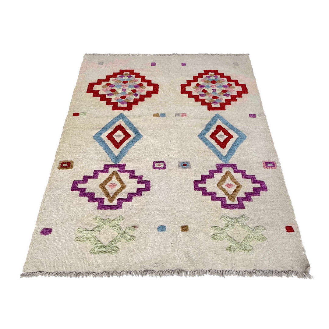 Beige Pakistani Embroidery Kilim Rug 4' 0" x 6' 1" Hand-Knotted | No. AL93118