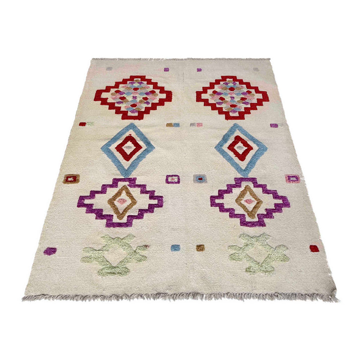 Beige Pakistani Embroidery Kilim Rug 4' 0" x 6' 1" Hand-Knotted | No. AL93118