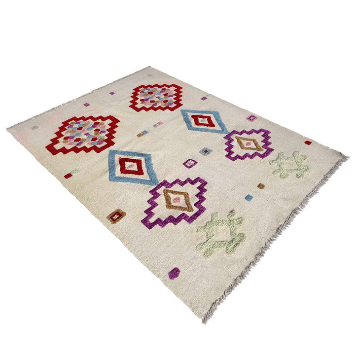 Beige Pakistani Embroidery Kilim Rug 4' 0" x 6' 1" Hand-Knotted | No. AL93118