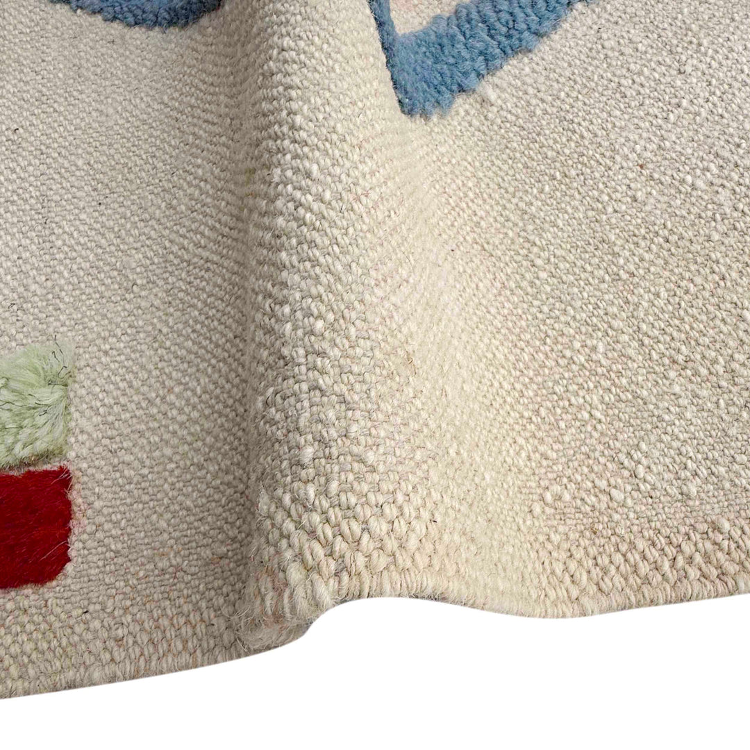 Beige Pakistani Embroidery Kilim Rug 4' 0" x 6' 1" Hand-Knotted | No. AL93118