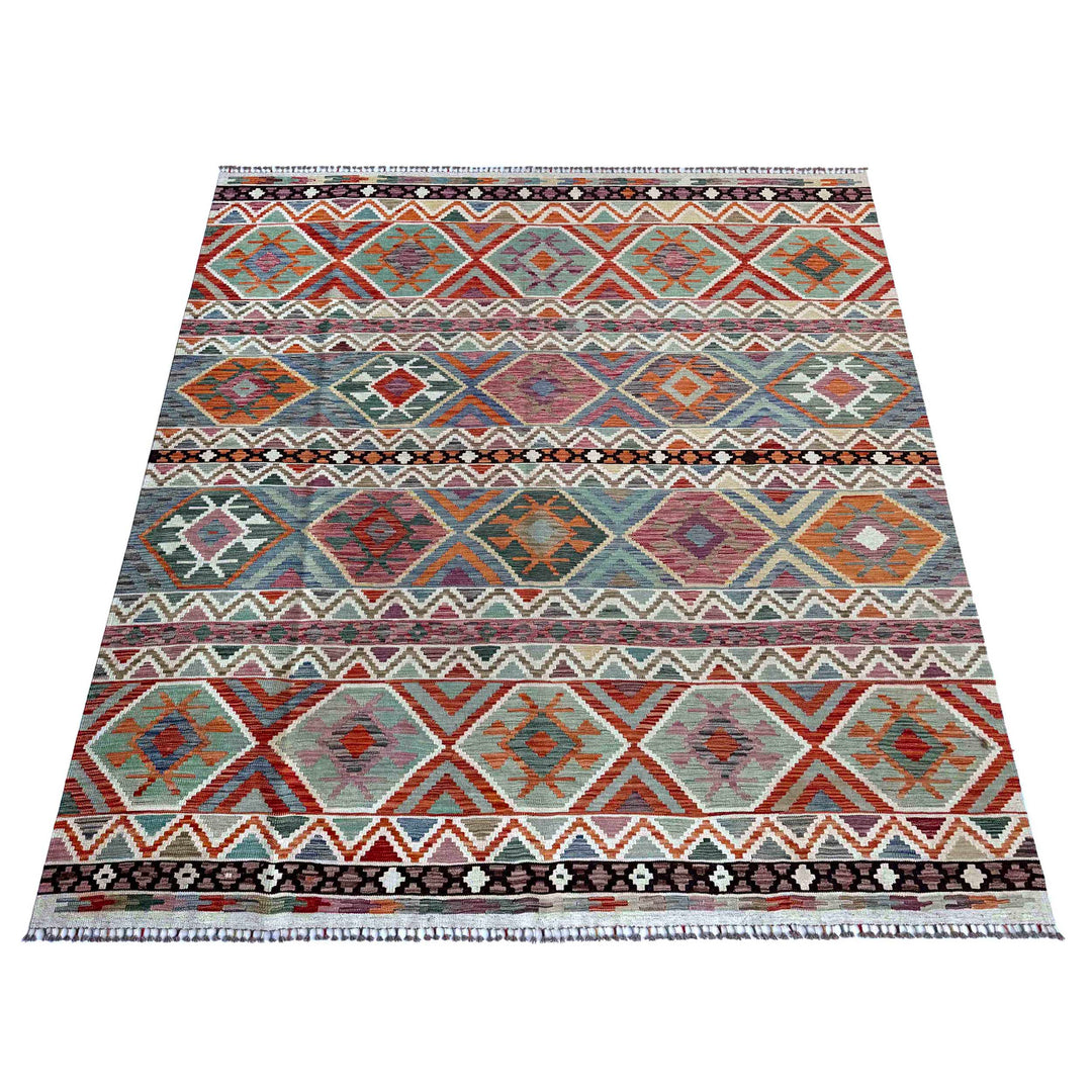 Afghan Vegetable Kilim Rug 8' 5" x 9' 9" Flat-Weave | No. AL55986