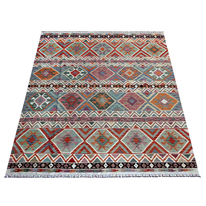 Afghan Vegetable Kilim Rug 8' 5" x 9' 9" Flat-Weave | No. AL55986