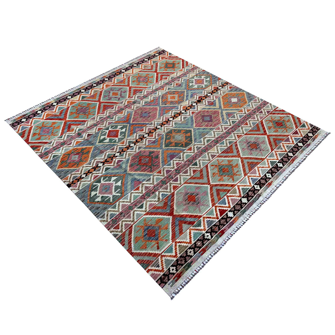 Afghan Vegetable Kilim Rug 8' 5" x 9' 9" Flat-Weave | No. AL55986