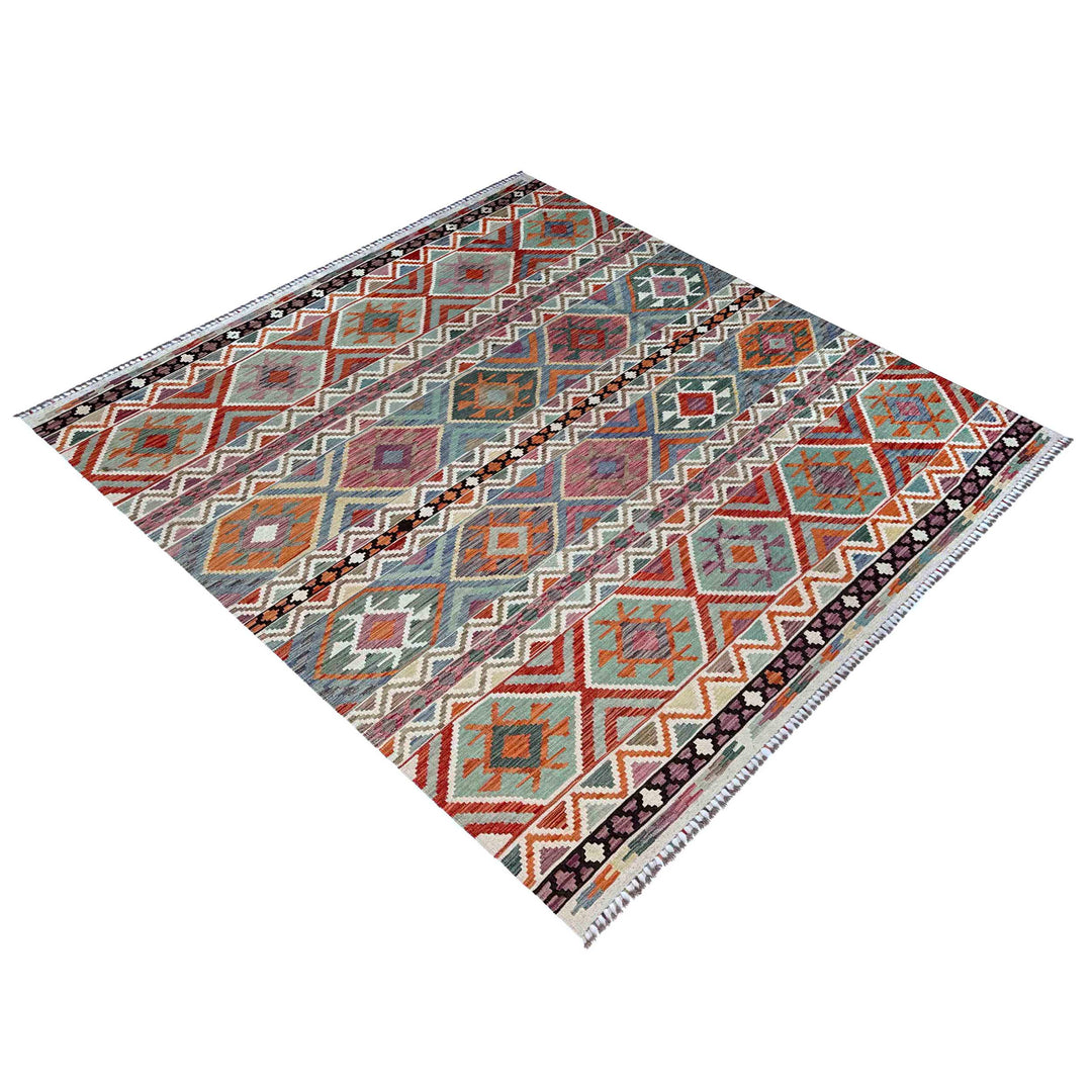 Afghan Vegetable Kilim Rug 8' 5" x 9' 9" Flat-Weave | No. AL55986
