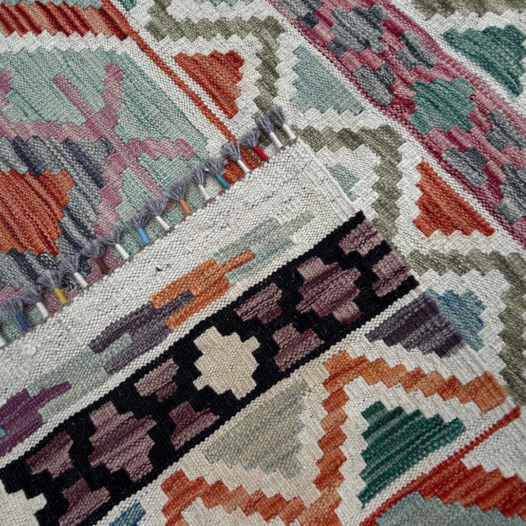 Afghan Vegetable Kilim Rug 8' 5" x 9' 9" Flat-Weave | No. AL55986