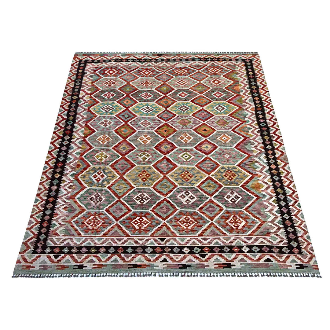 Afghan Vegetable Kilim Rug 8' 5" x 11' 5" Flat-Weave detail