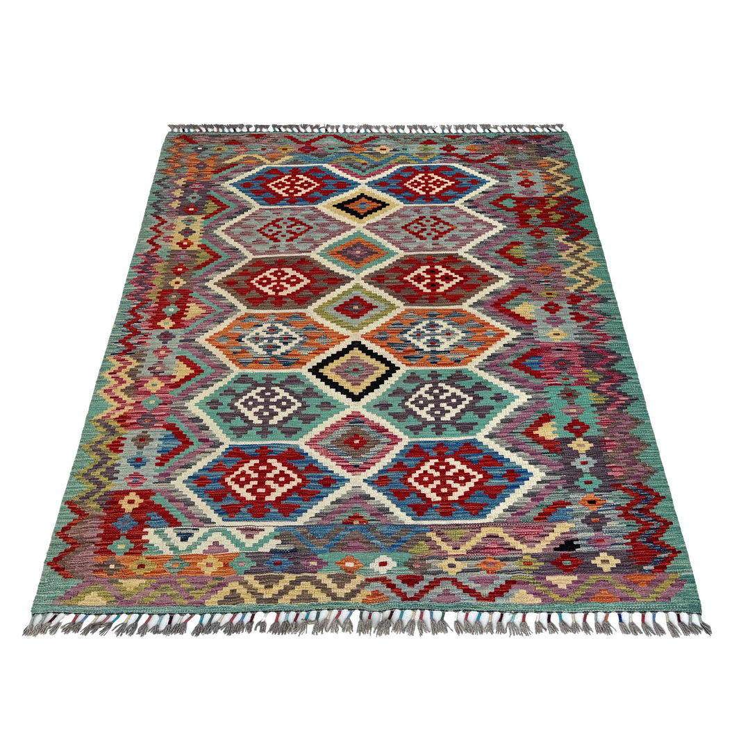 Afghan Vegetable Kilim Rug 5' 0" x 6' 7" Flat-Weave | No. AL83568
