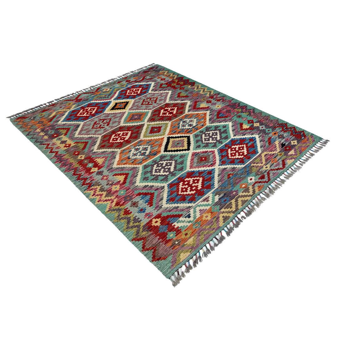 Afghan Vegetable Kilim Rug 5' 0" x 6' 7" Flat-Weave | No. AL83568
