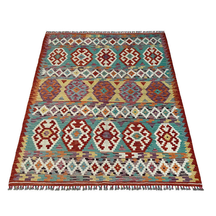 Afghan Vegetable Kilim Rug 5' 0" x 6' 3" Flat-Weave detail